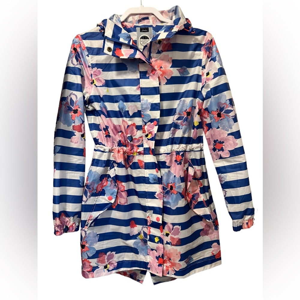 Joules Striped & Floral Rain Jacket Size 4